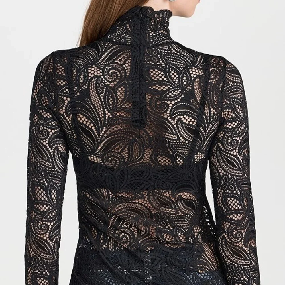 New Beaufille Rodin Blouse in Black lace mesh long sleeve sheer top - Picture 3 of 12